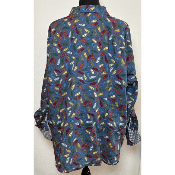 Talbots Blue Button Up Leaf Print Long Sleeve Blouse Size 3X - Picture 3 of 4
